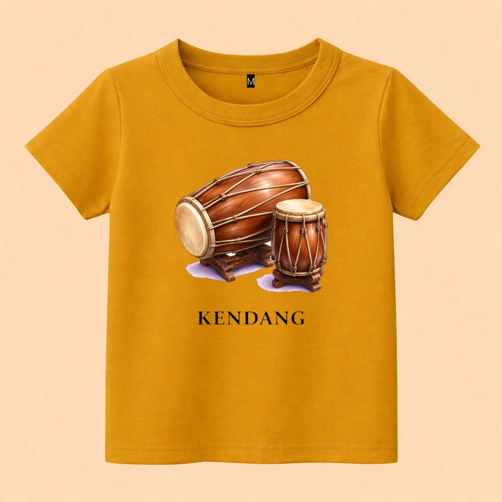 baju kaos anak gambar alat musik tradisional kendang