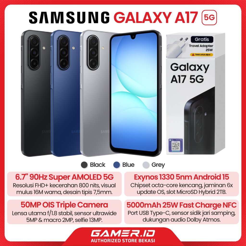 [Free Charger 25W] Samsung Galaxy A17 5G RAM 8GB 256GB 6.7" AMOLED 90Hz Exynos 1330 50MP OIS 5000mAh