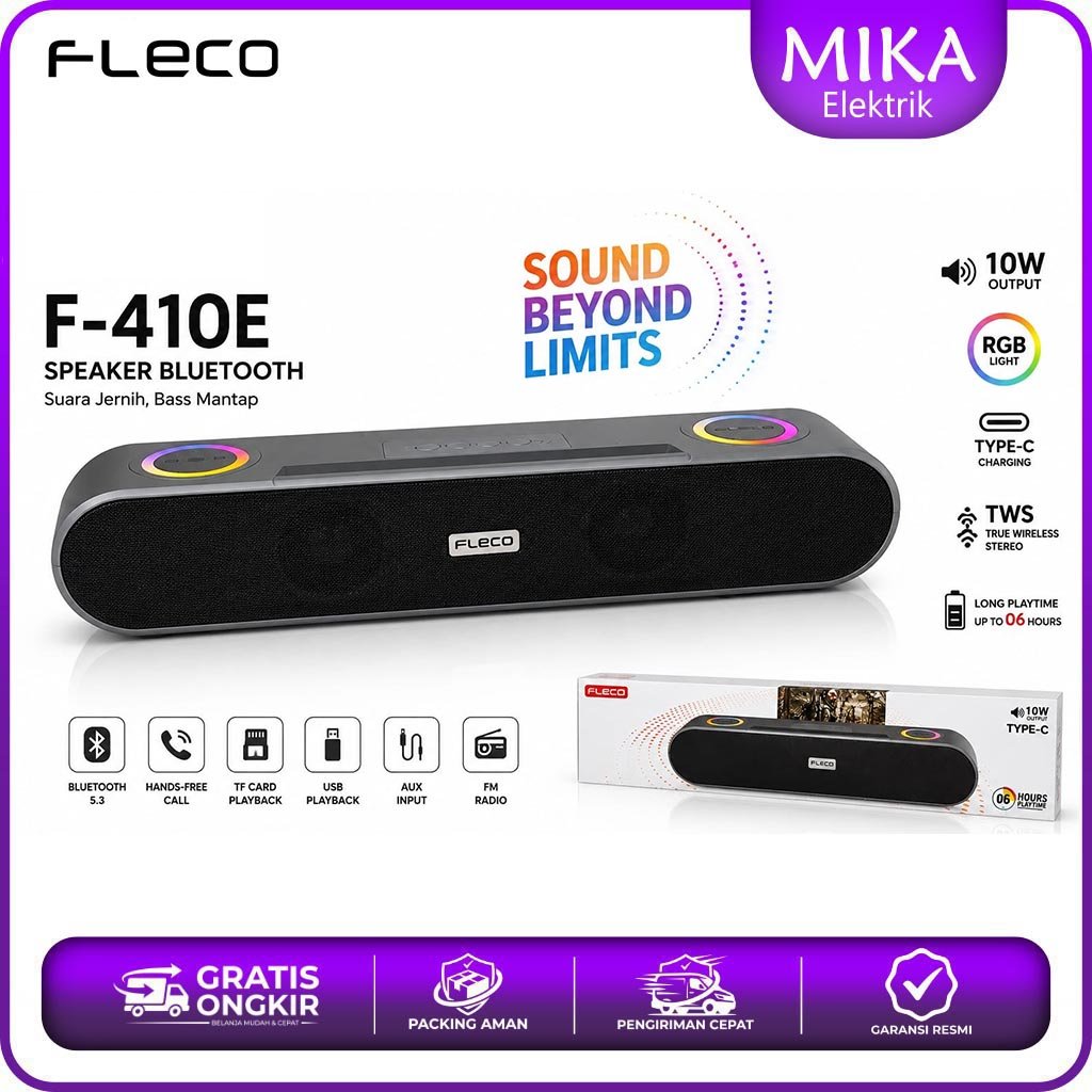 Speaker Portable Fleco F-410E Soundbar / Speaker Bluetooth - Led