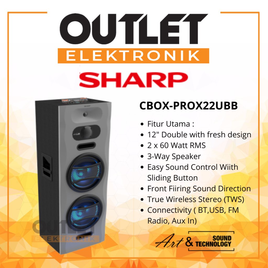 Sharp Active Speaker Bluetooth CBOX-PROX22UBB PRO X Series / 3 Way Speaker CBOXPROX22UBB -  BT,USB, 