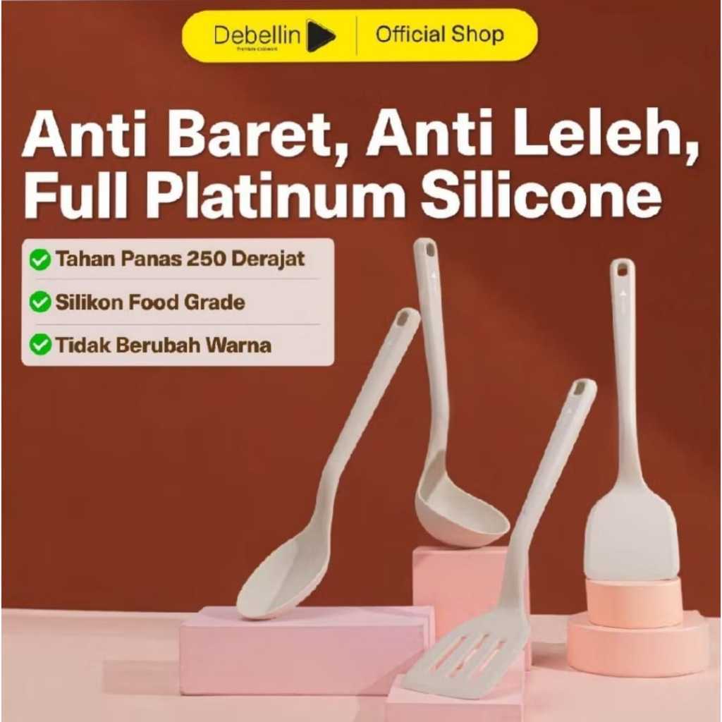 Debellin SPATULA SET of 4 Full Silicone Premium Cookware Tahan Panas Food Grade Full Platinum