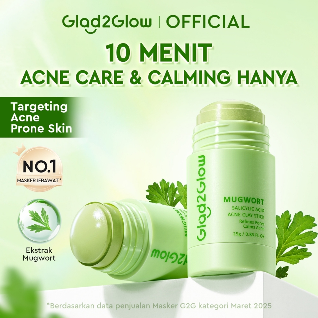 Glad2Glow Mugwort Salicylic Acid Acne Clay Stick Masker Wajah Jerawat Stik Anti Pores Komedo Cleansi