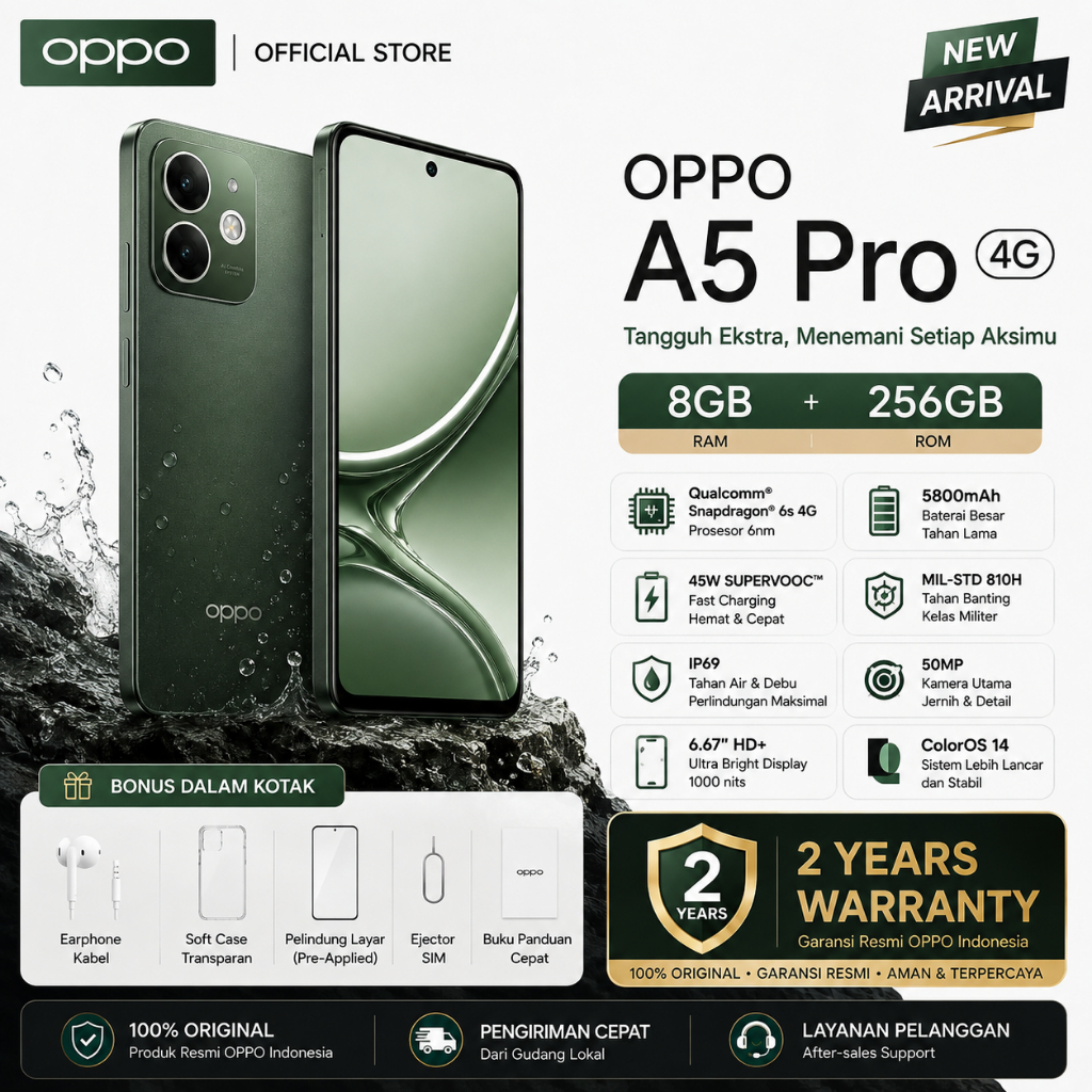 OPPO A5 PRO/A6 PRO RAM 8GB/256GB Smartphone Baterai Besar Kamera AI Layar Luas HP Android Terbaru