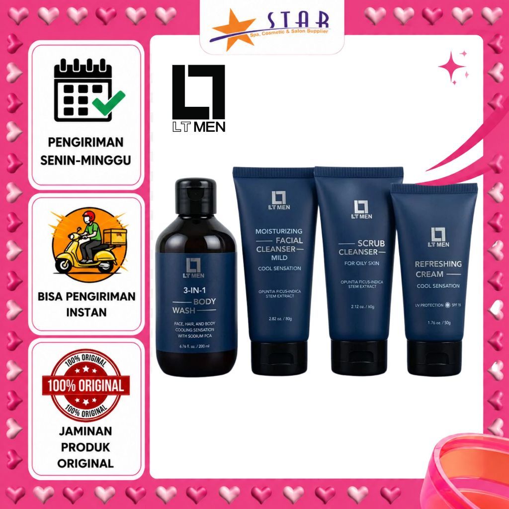 * STAR * LT Men Paket Hemat Isi 4(Facial Cleancer, Facial Scrub, Refresing cream, 3 in1 Body Wash)