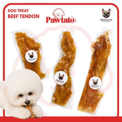 Snack Anjing Rocky Co Beef Tendon Puppy Dog Chew Treat Heavy Bite Urat Sapi Gigi Bersih Fresh PAWTAT