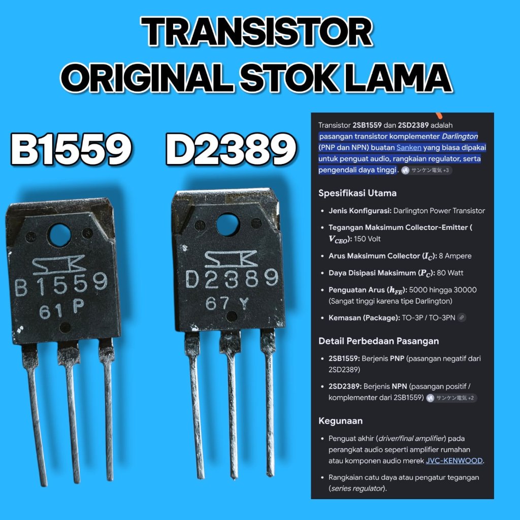 TRANSISTOR ORIGINAL B1559 D2389 B 1559 D 2389 2SB1559 2SD2389