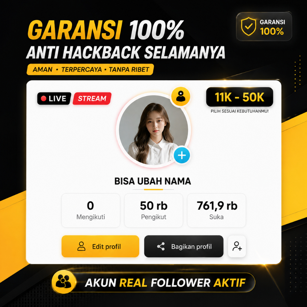Akun Tiktok Follower 11K-50K Fyp Followers Real Indo Permanen Garansi 100%