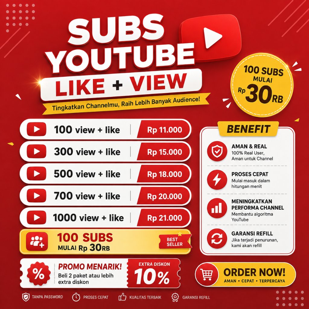 TERMURAH SUBSCRIBER YOUTUBE VIEW VIEWERS YOUTUBE VIEW YT YTB BEST QUALITY BERGARANSI MURAH NON-DROP 
