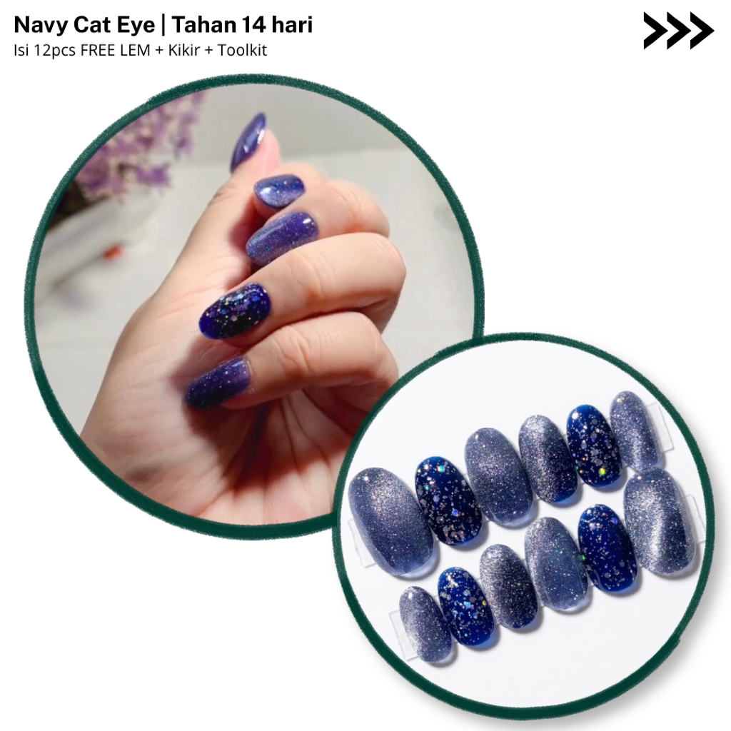 KUKU PALSU NAVY CAT EYE / NAIL ART DAILY / NAIL ART WEDDING
