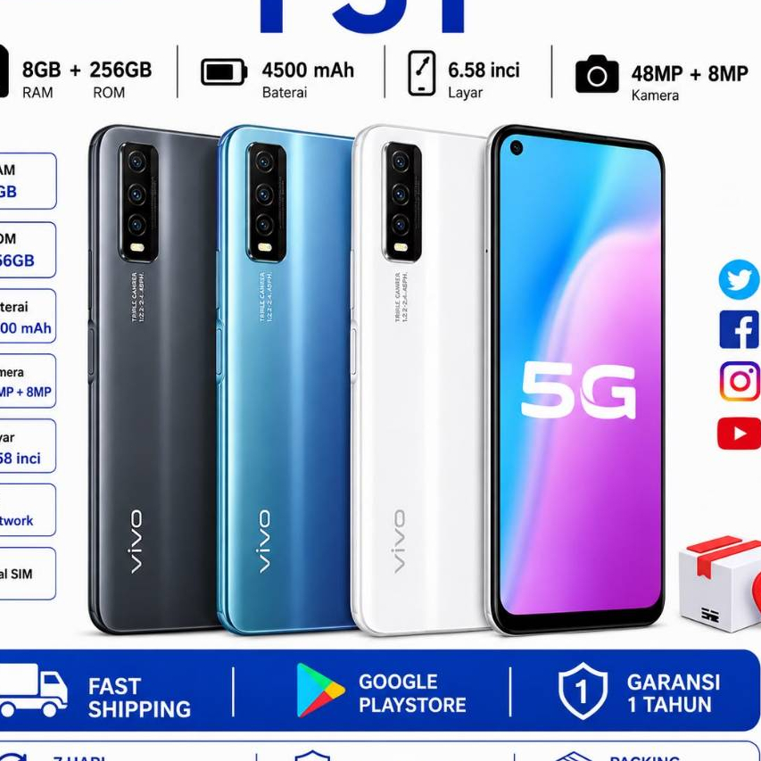HP Vivo Y51S 8GB 256GB Display 6.58 FHD+ Kamera 48MP + 8MP Dual SIM 4G LTE Side-Mounted Fingerprint