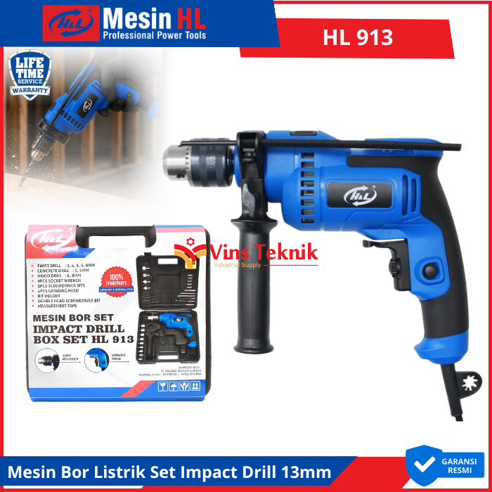 H&L HL 913 Mesin Bor Tembok Listrik Set Impact Drill 13mm 450Watt HL913