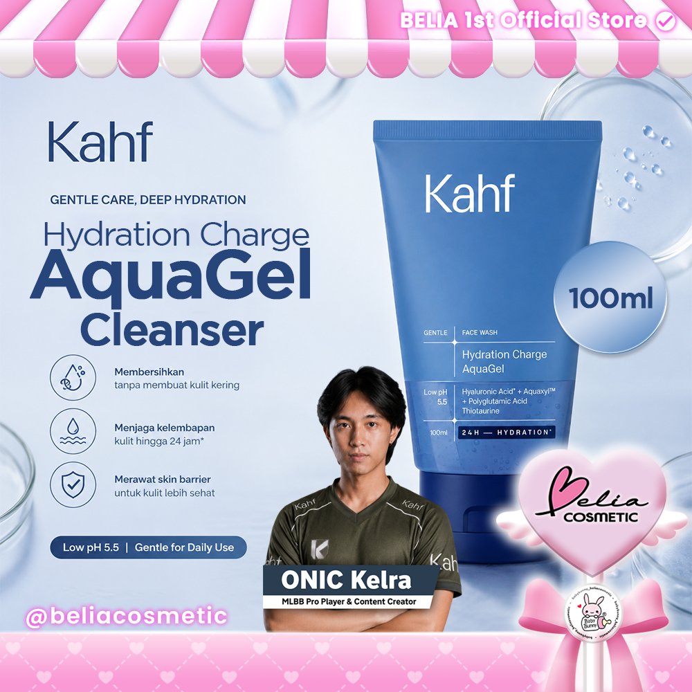 [ BELIA ] Kahf Day & Night Cleanser Set 100ml | Facial Wash Hydration Charge Aqua Gel 100ml & Skin E
