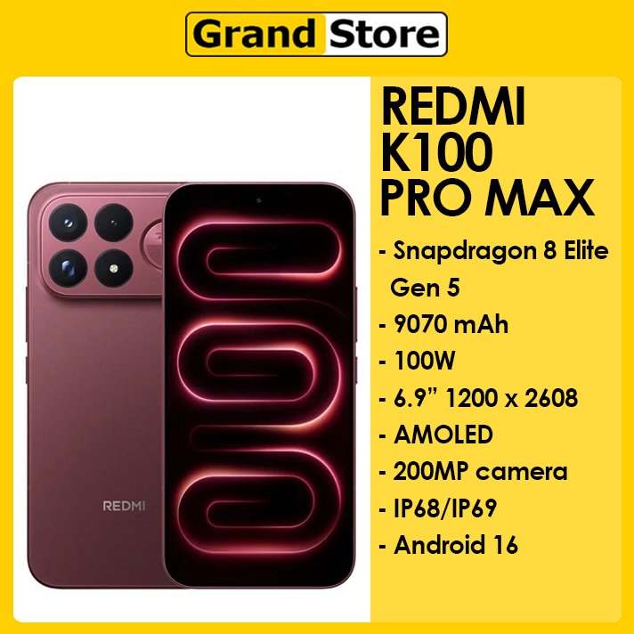 Redmi K100 Pro Max 5G Snapdragon 8 Elite Gen 5 6.9''AMOLED 9070mAh 100W Android 16