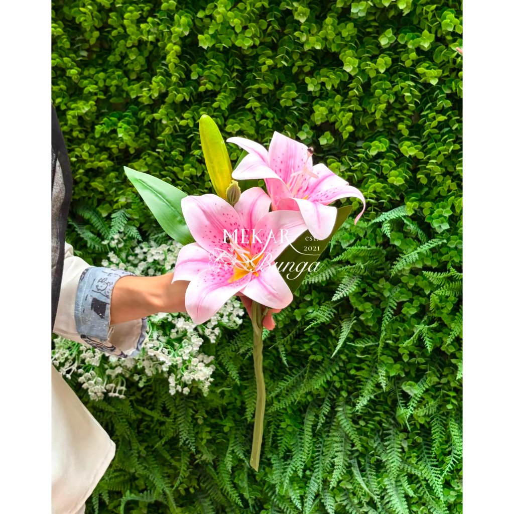 (KR 4) - Bunga Artifisial Premium Tiger LATEX Lily Bunch x2 Kuntum Tangkai Pendek Dekorasi Bunga Pel