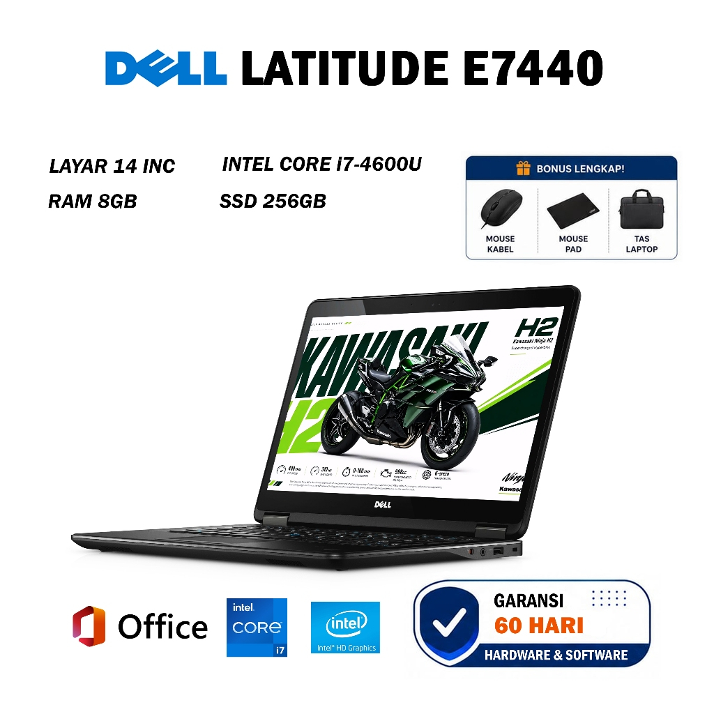 Laptop Dell Latitude E7440 Layar 14 Inc Intel Core i7-4600U RAM 8GB SSD 256GB