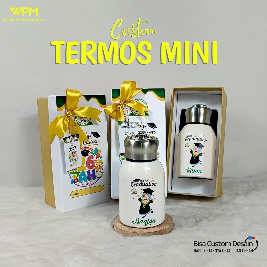 SOUVENIR WISUDA / SOUVENIR PERPISAHAN / MINI CUSTOM/ TERMOS MINI CUSTOM / SOUVENIR NATAL CUSTOM / HA