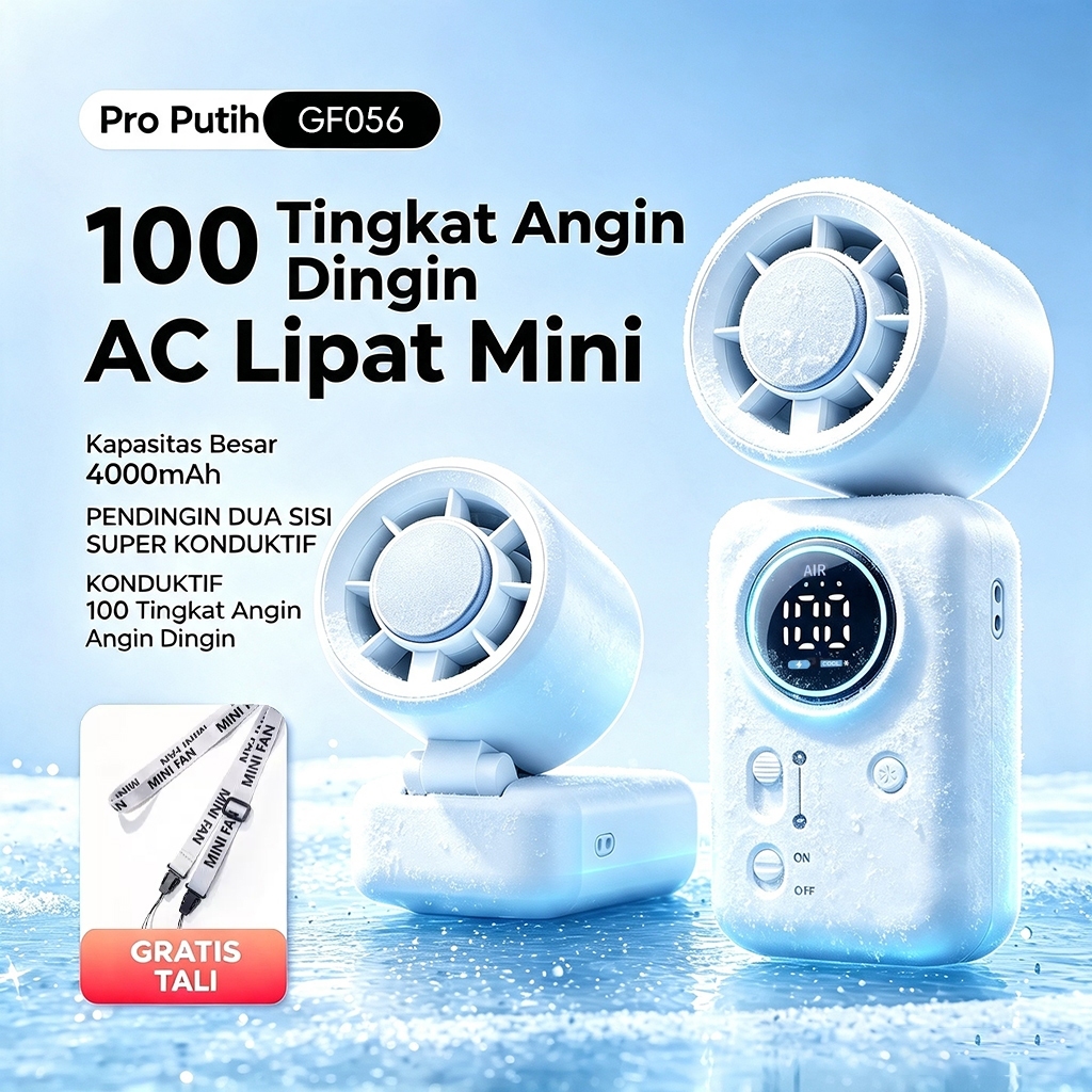 Modenke GF056 Kipas Tangan Portabel 4‑in‑1 FurBall Pendingin Es Turbo Kecepatan Tinggi 100 Tingkat L