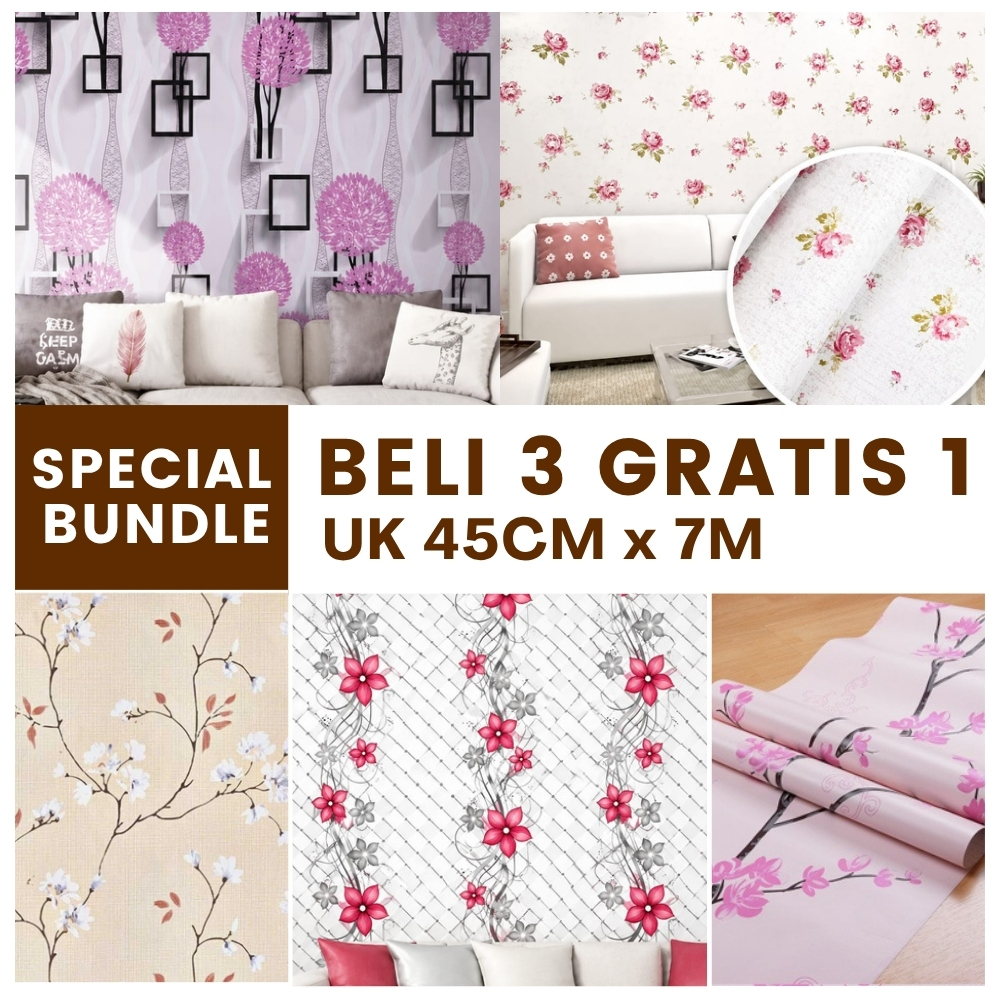 Wallsticker Wallpaper Dinding Bunga Mawar Pink Tosca Aesthetic Wolpeper Tembok Kamar SPECIAL BUNDLE