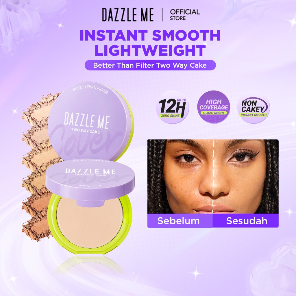 DAZZLE ME Better Than Filter Double Kill Two Way Cake Pressed Powder Matte Bedak Padat Compact Powde