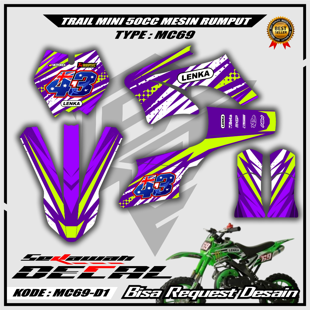 Decal Stiker Mini Trail LENKA MC69 KXD 50cc UTX 50cc MT2X81 MT2TS 50cc 2 Tak Bisa Request Desain