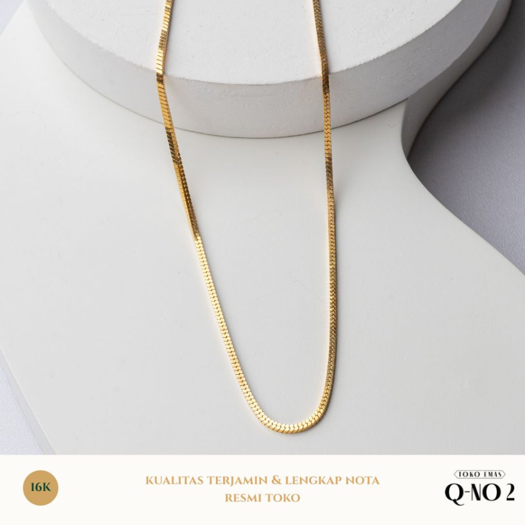 Kalung Emas Rantai Model Italy Kaca Gepeng Pipih Minimalis Emas Kuning 3577 Perhiasan Wanita / Q-No 