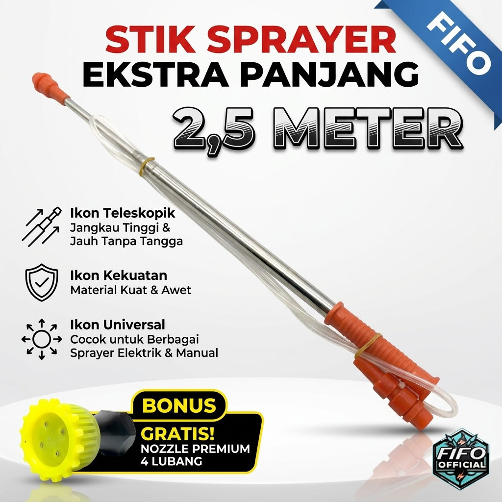 [stik 2,5m+nosel] Stik sprayer elektrik panjang stik sprayer teleskopik 2,5meter