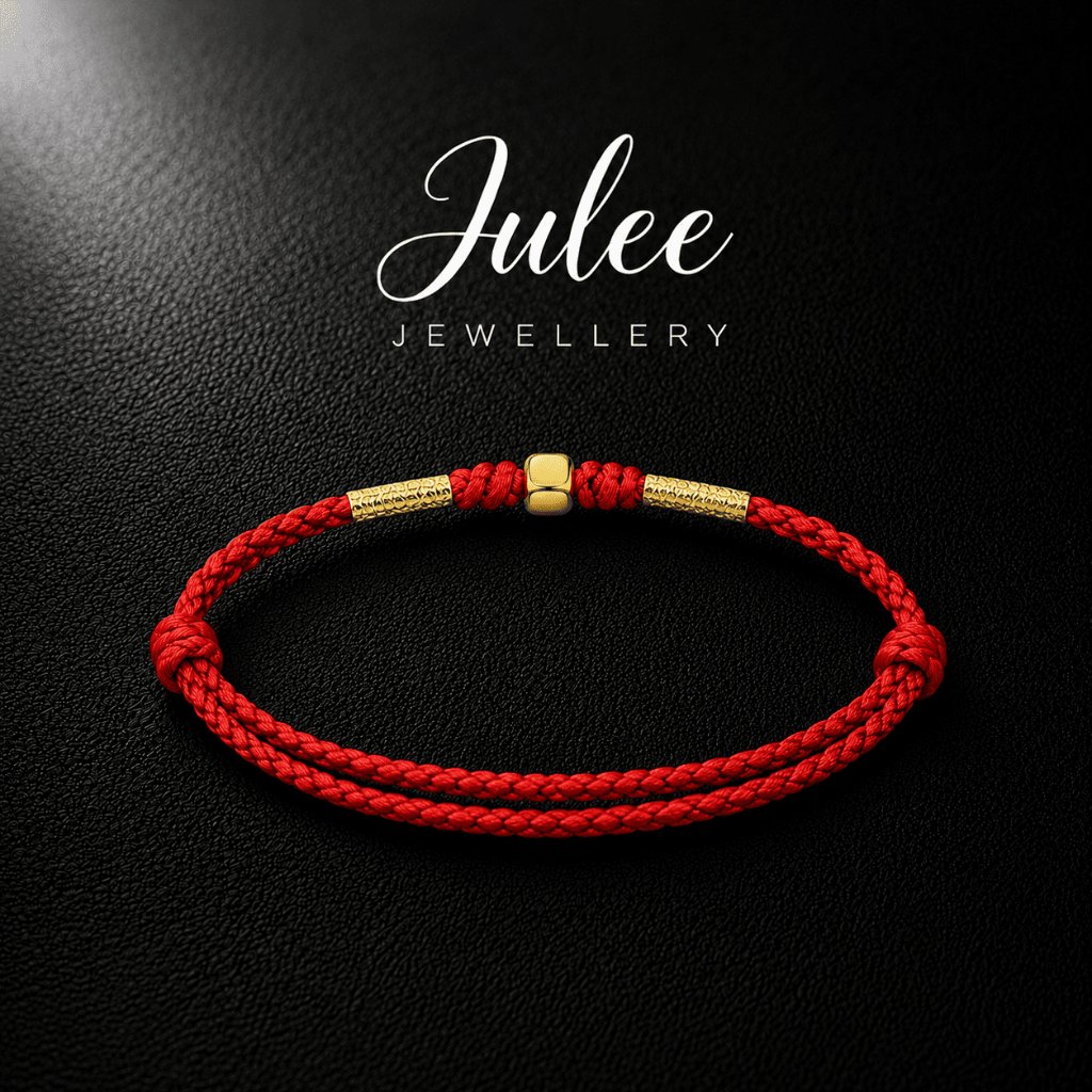 JULEE [Emas Kadar 24K] Gelang Keberuntungan Gaya China Emas Kadar 24K Tali Merah | Perhiasan Emas Mu
