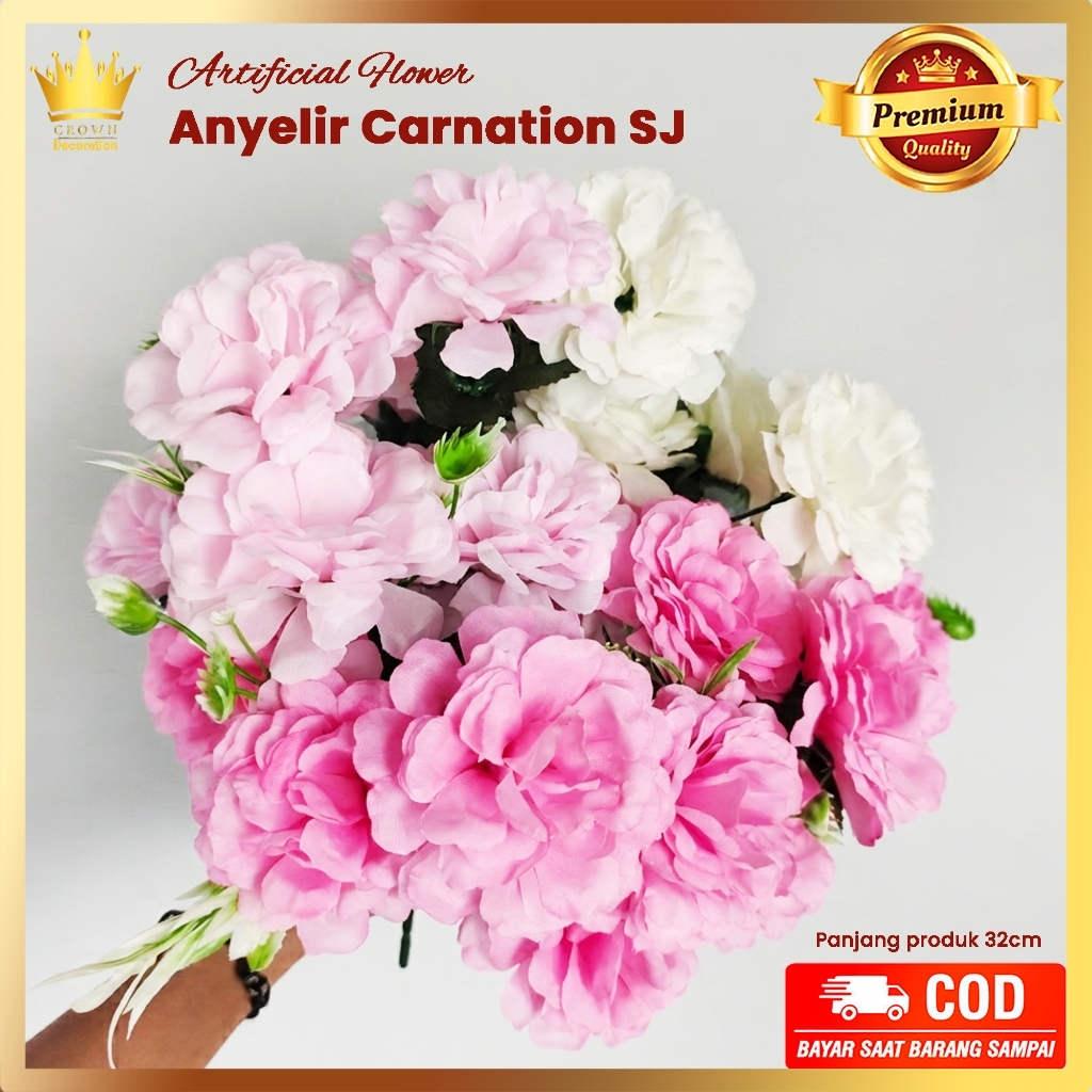 Bunga Anyelir Carnation Tipe SJ Cabang 5 Artificial/Pompom Murah  Buatan Home Decor Hiasan Dekoras W