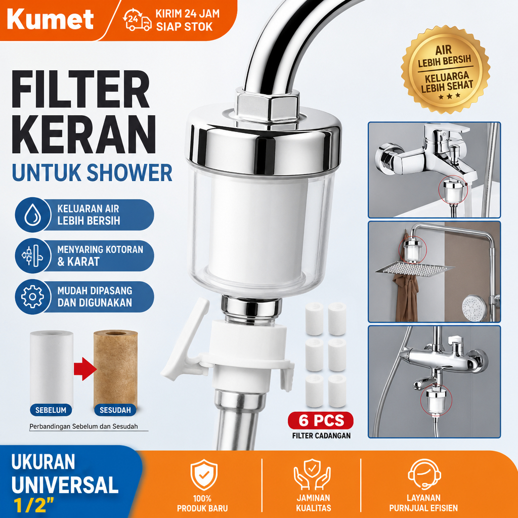 Filter Air Keran Penjernih Air Universal Bahan Katun PP 1/2 Inch Penyaringan air Kepadatan Tinggi Un