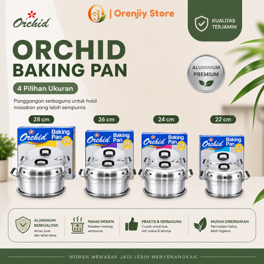 ORCHID Baking Pan 22 cm|24 cm|26 cm|28 Cm Cetakan Kue Bolu Bakar Kompor Alumunium Tebal Original