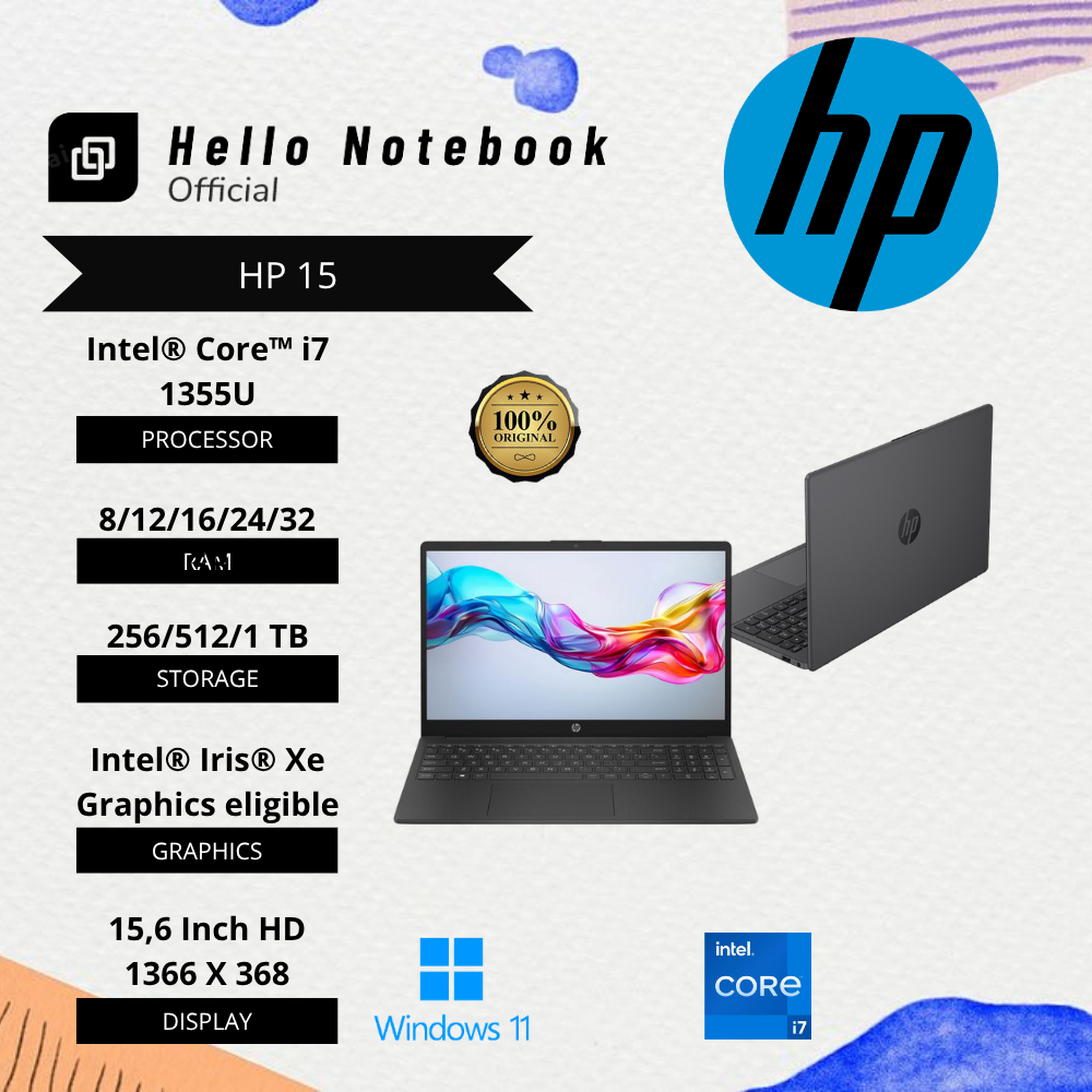 Laptop Baru Hp 15 Intel core i7 1355u (Gen13) | Core ultra 7 255u SSD Touchscreen