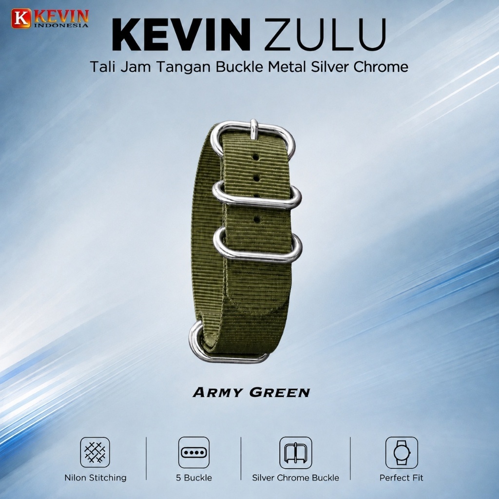 KEVIN ZULU Tali Strap Jam Tangan Seiko 24mm Silver Chrome Metal Buckle