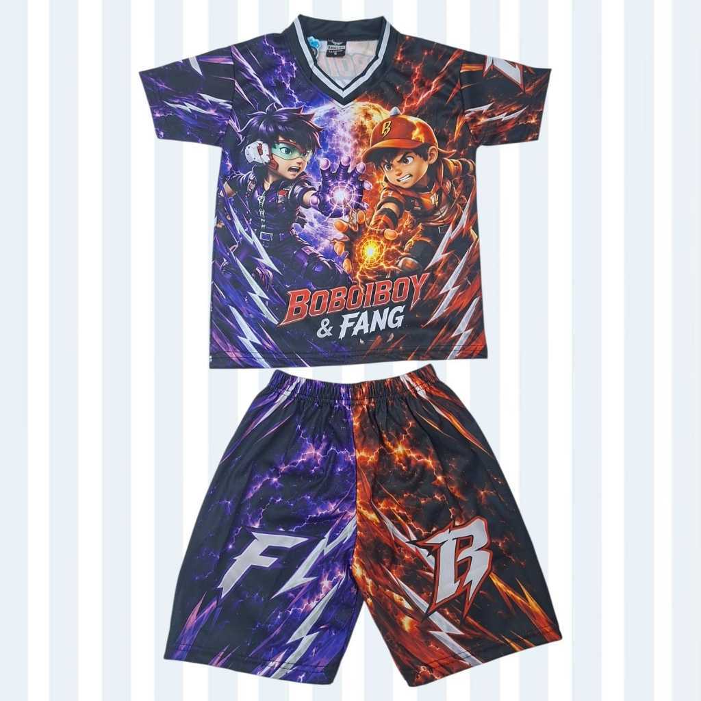 Setelan Jersey Karakter Boboiboy Fang Anak Laki-laki Terbaru Baju Anak Cowok Printing Full Print