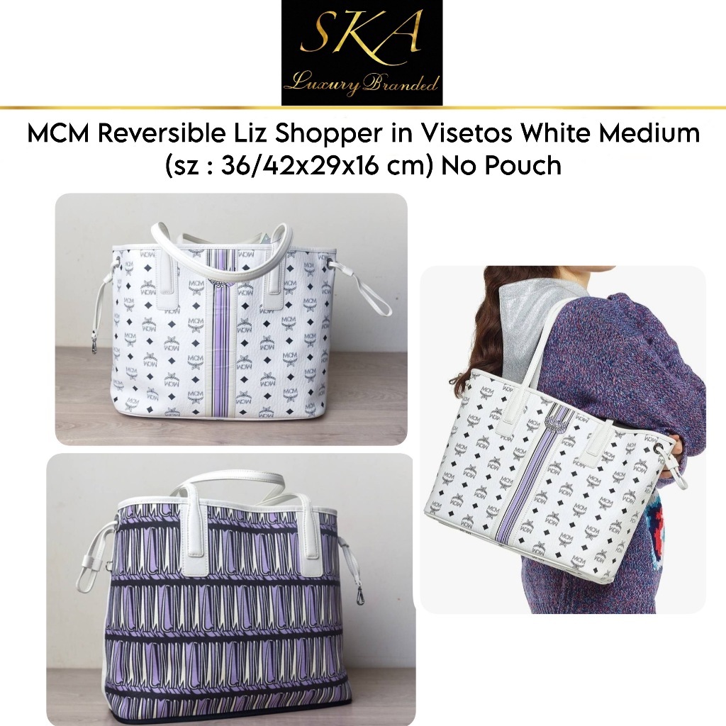 MCM Reversible Liz Shopper in Visetos White Medium