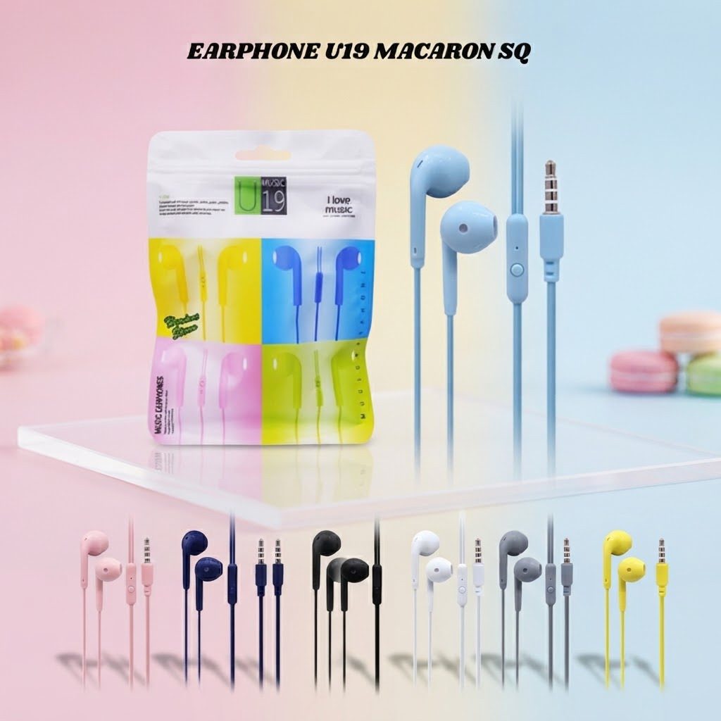 Headset U19 Macaron Makaron Plastik Hf Earphone Kabel Dove Glossy packing