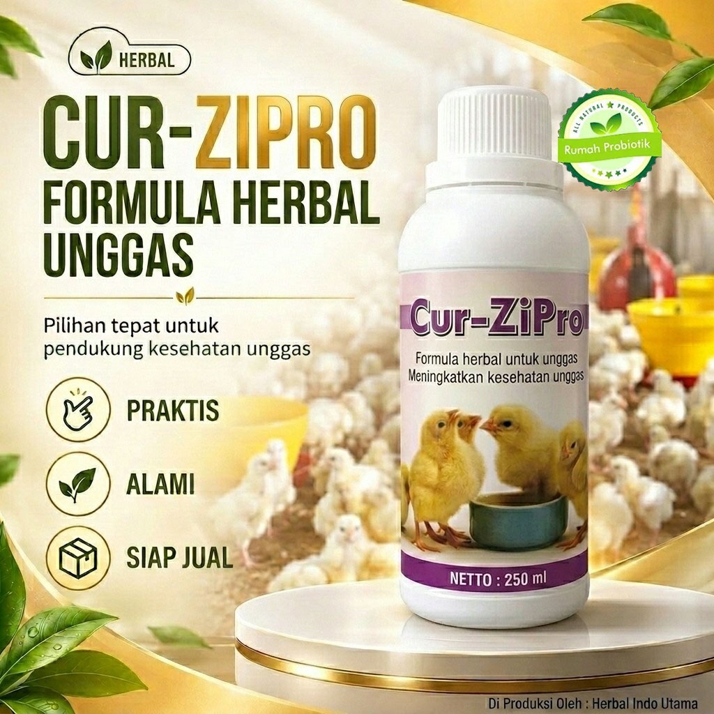 Curzipro - Obat Antibiotik Herbal Ternak Ayam Cur-ZiPro 250 ml Mencegah penyakit pada usia dini