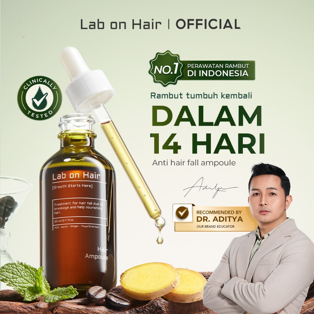 Lab On Hair Anti Hair Fall Ampoule Serum - Hair Oil Serum 60 ml  Vitamin Rambut Growth Rambut Anti R