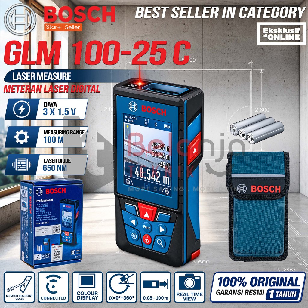 Bosch Meteran Laser GLM 100-25 C Range Finder Digital 100M GLM100-25C