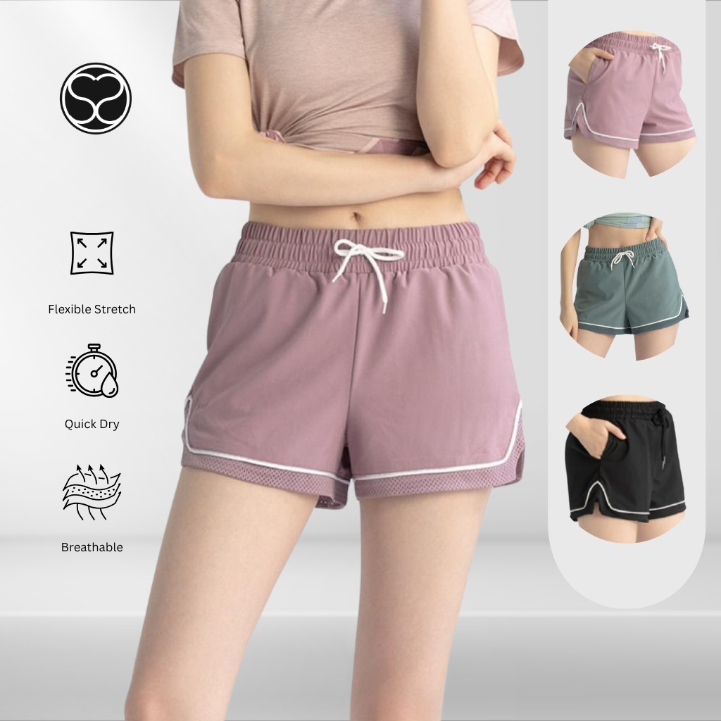 SecondShape - Olivia Mesh Running Shorts Celana Pendek Olahraga Wanita Running Fitnes Tennis Padel