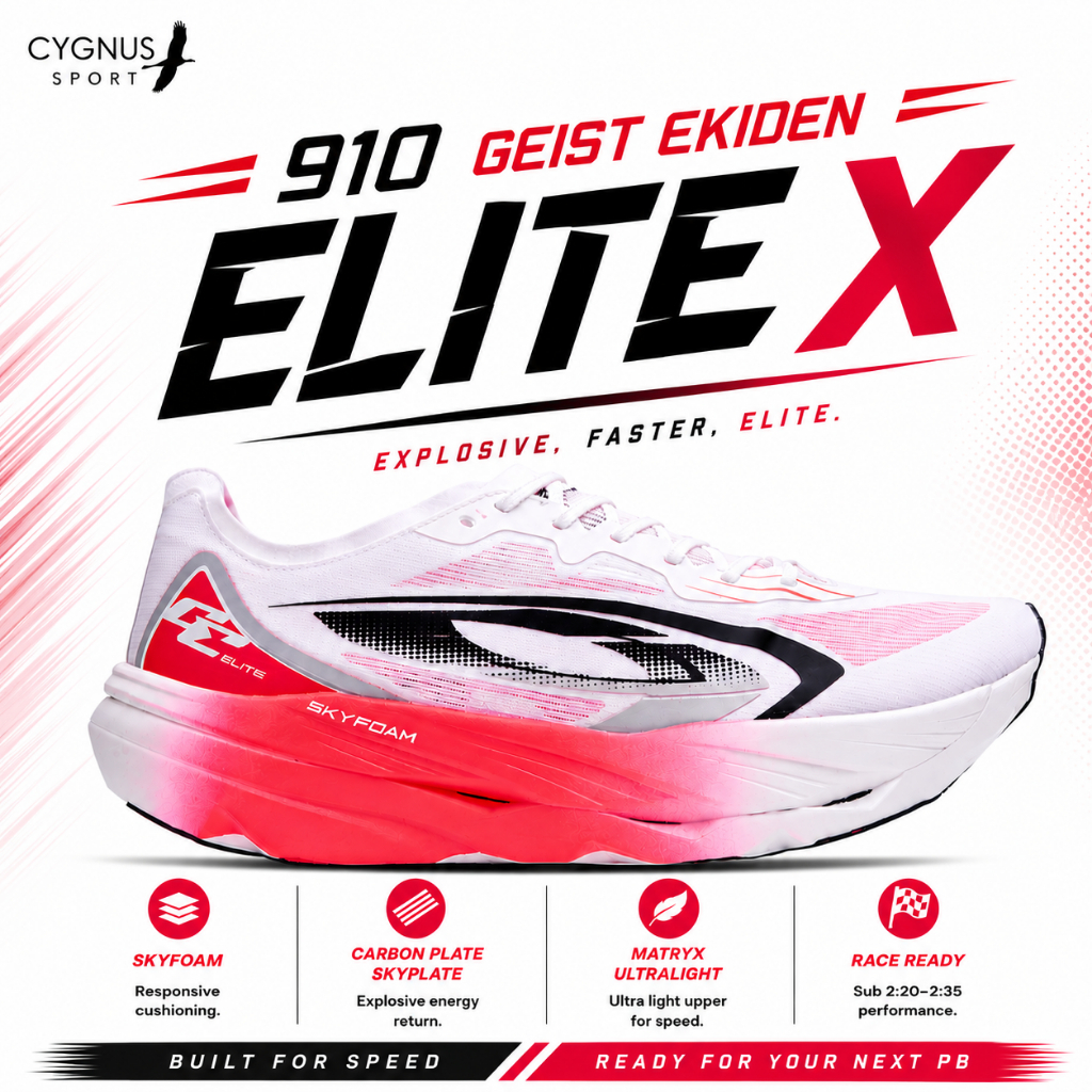 Cygnus - 910 Nineten GEIST EKIDEN ELITE X - PUTIH/MERAH/HITAM - Shoes
