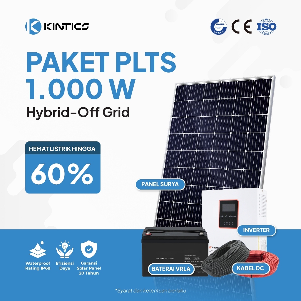 Paket PLTS 1000W Hybrid Off Grid / Panel Surya Solar Panel 1000 Watt / IP68 Waterproof / Tahan Air D