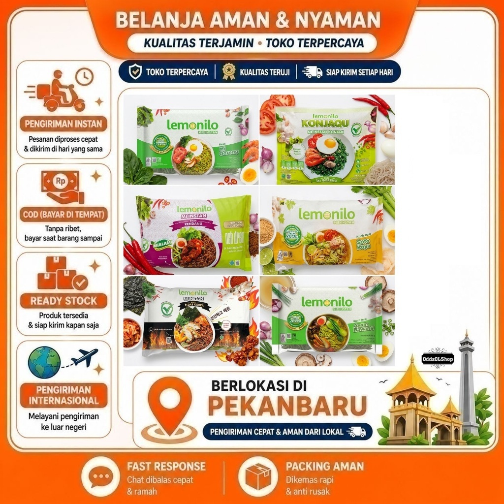 Lemonilo Mie Instan Rasa Mi Goreng, Mie Pedas Korea, Mi Kuah Rasa Ayam Goreng, Rendang, Soto, Konjac