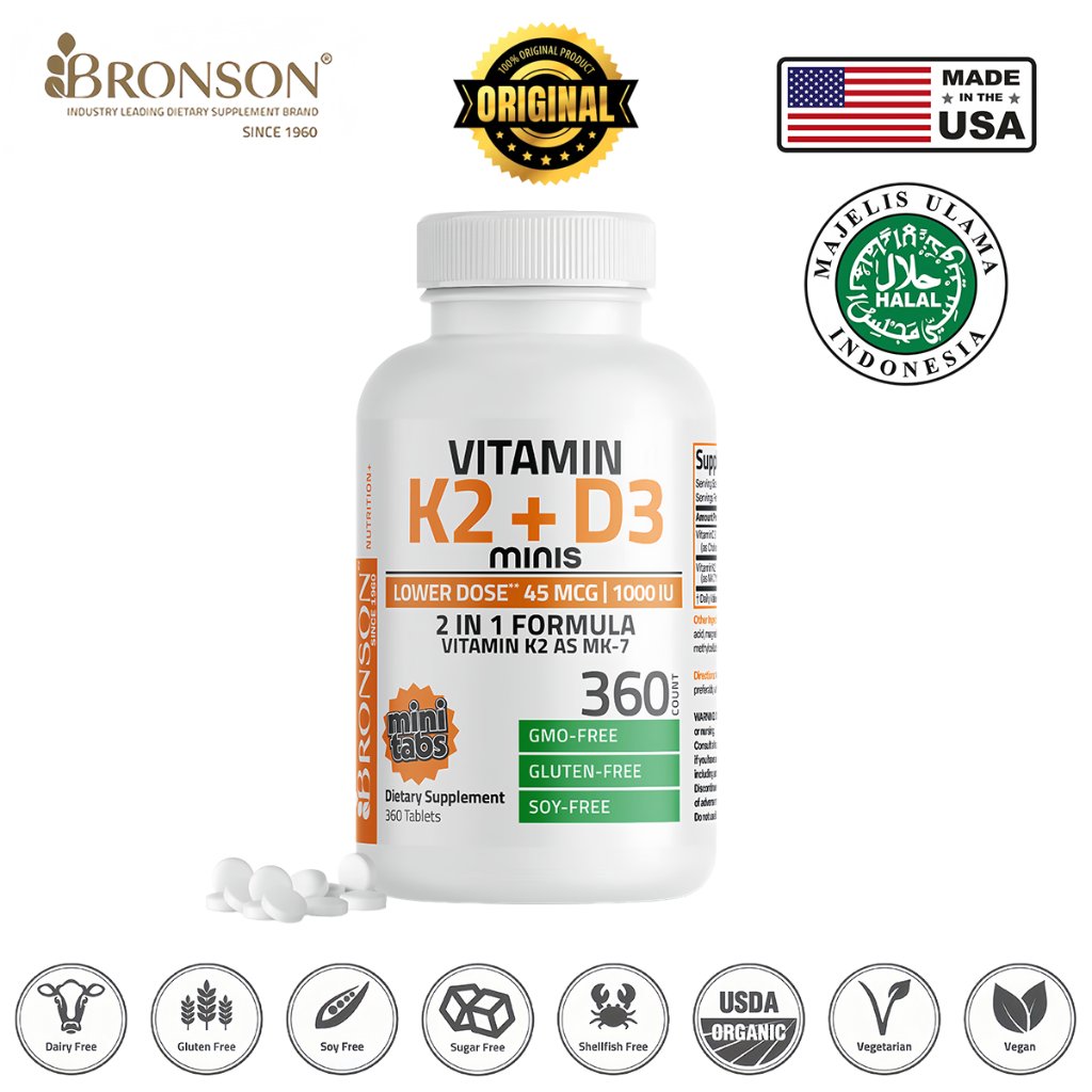 100%Original (bronson vitamin) vitamin D3 K2 1000iu 180/360 TABLETS