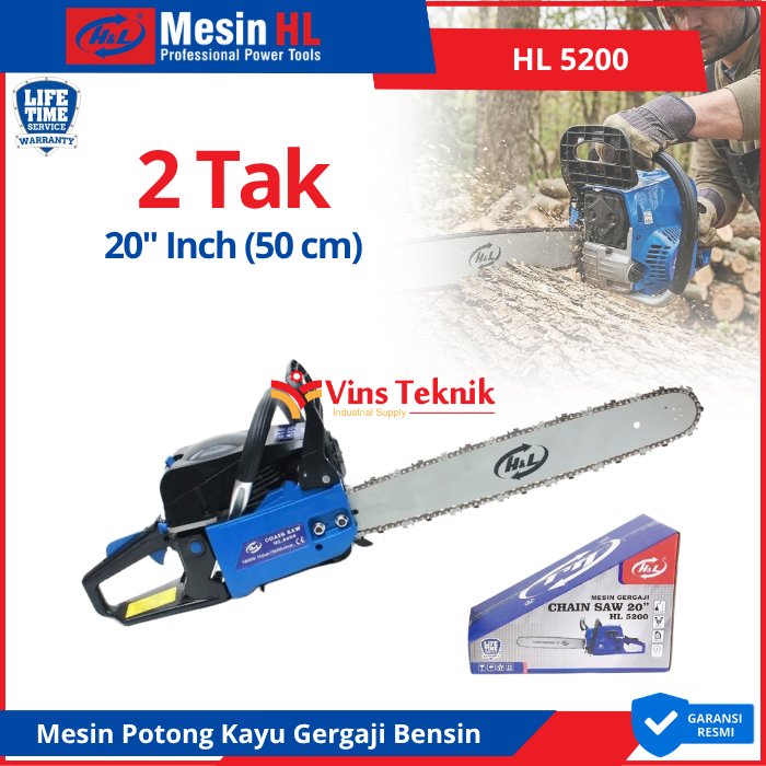 H&L HL 5200 Gasoline Chainsaw 20" Mesin Gergaji HL5200