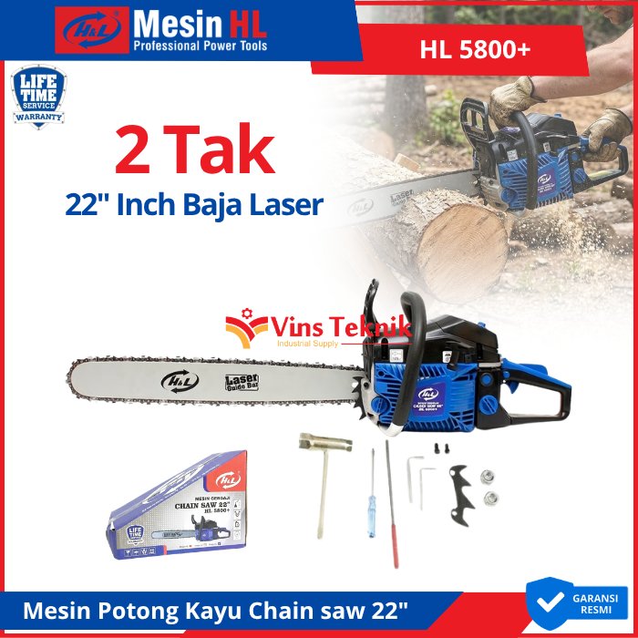 H&L HL 5800 Gasoline Chainsaw Laser Bar 22" Mesin Gergaji HL5800+