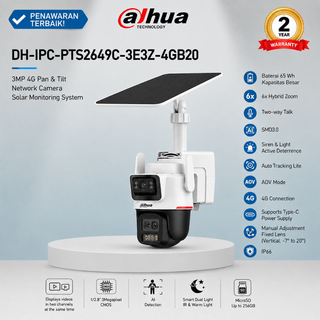 Dahua Apollo Picoo DH-IPC-PTS2649C-3E3Z-4GB20 3MP 4G Pan & Tilt Solar CCTV Camera