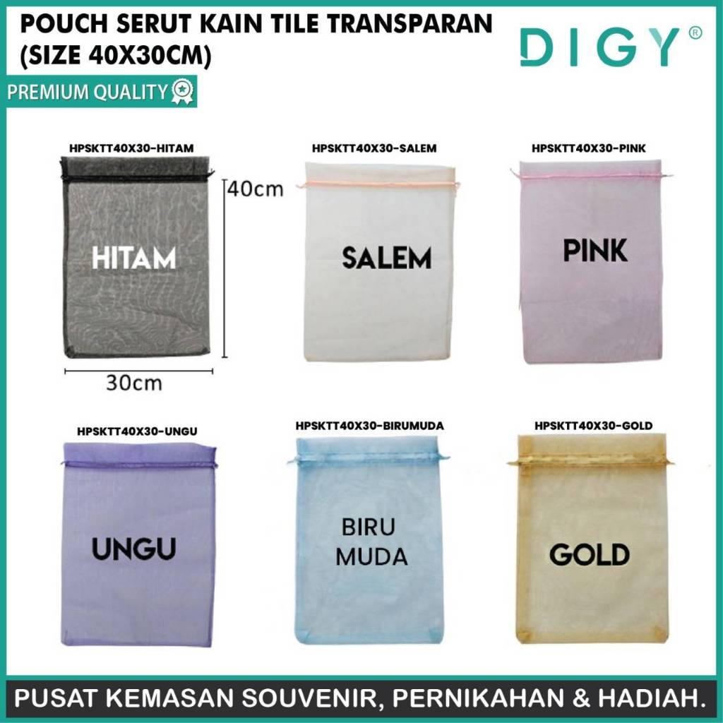 DIGY [5 Pcs] Pouch Serut Kain Tile Transparan / Pouch Souvenir Wedding / Kantong Kain Tile Kosmetik 
