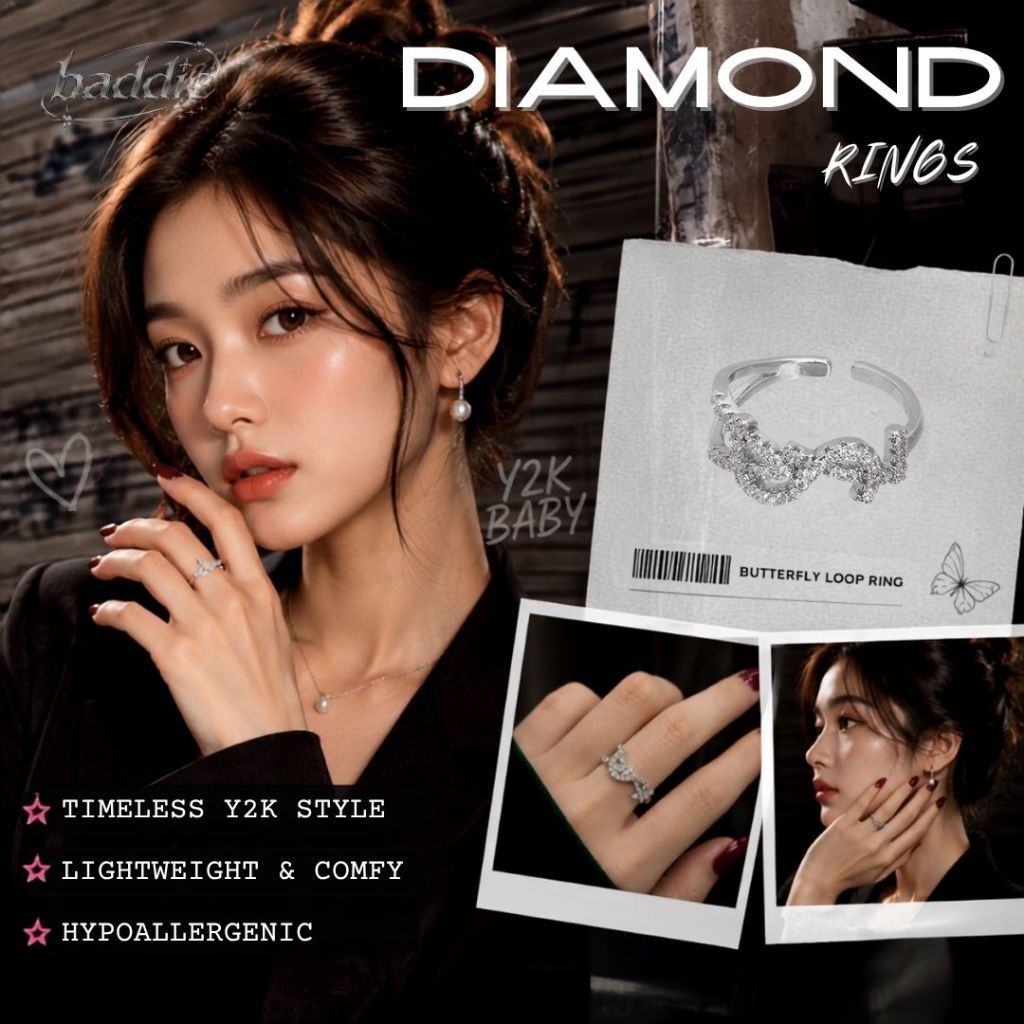 Cincin Silver Diamond Y2K Korean Style Aesthetic/Y2K Diamond Ring