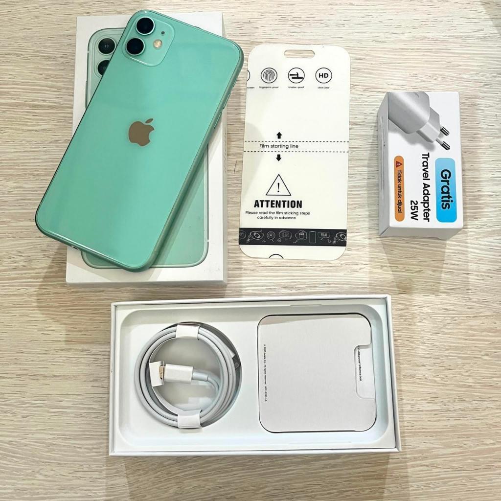 (SECOND / BEKAS) Apple iPhone 11 128GB Green Purple White Second Full Set Gratis hydrogel adapter