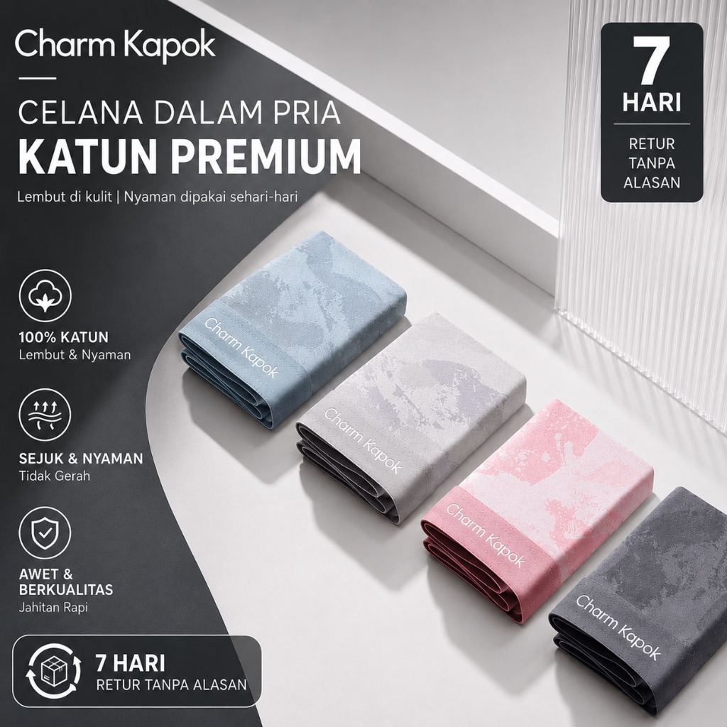 ANNEL Charm Kapok Celana dalam pria Boxer 4PCS Bahan Katun Seamless And Softless CKB011-1